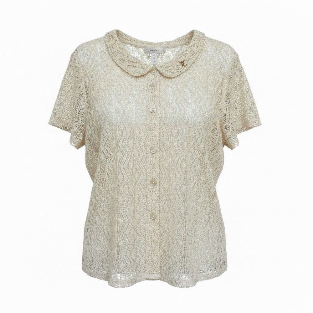 Women’s Crochet Open Knit Blouse 3X Boho Cottagecore Peter Pan Collar Coquette